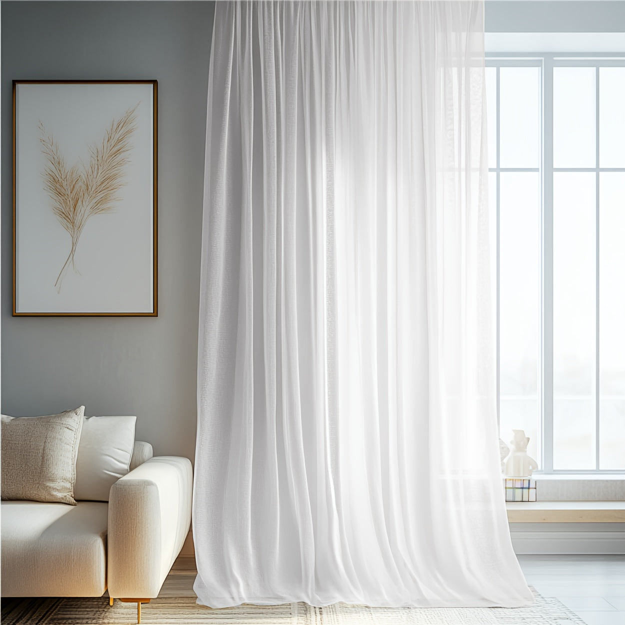 Rideau moderne blanc semi-transparent 2 pièces en tulle 100 % polyester