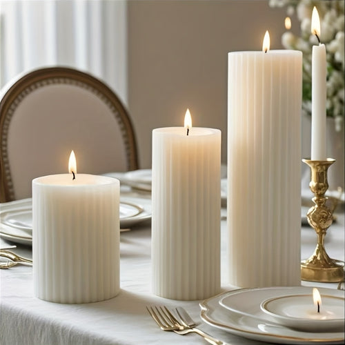 Bougies piliers parfumées cylindriques à rayures