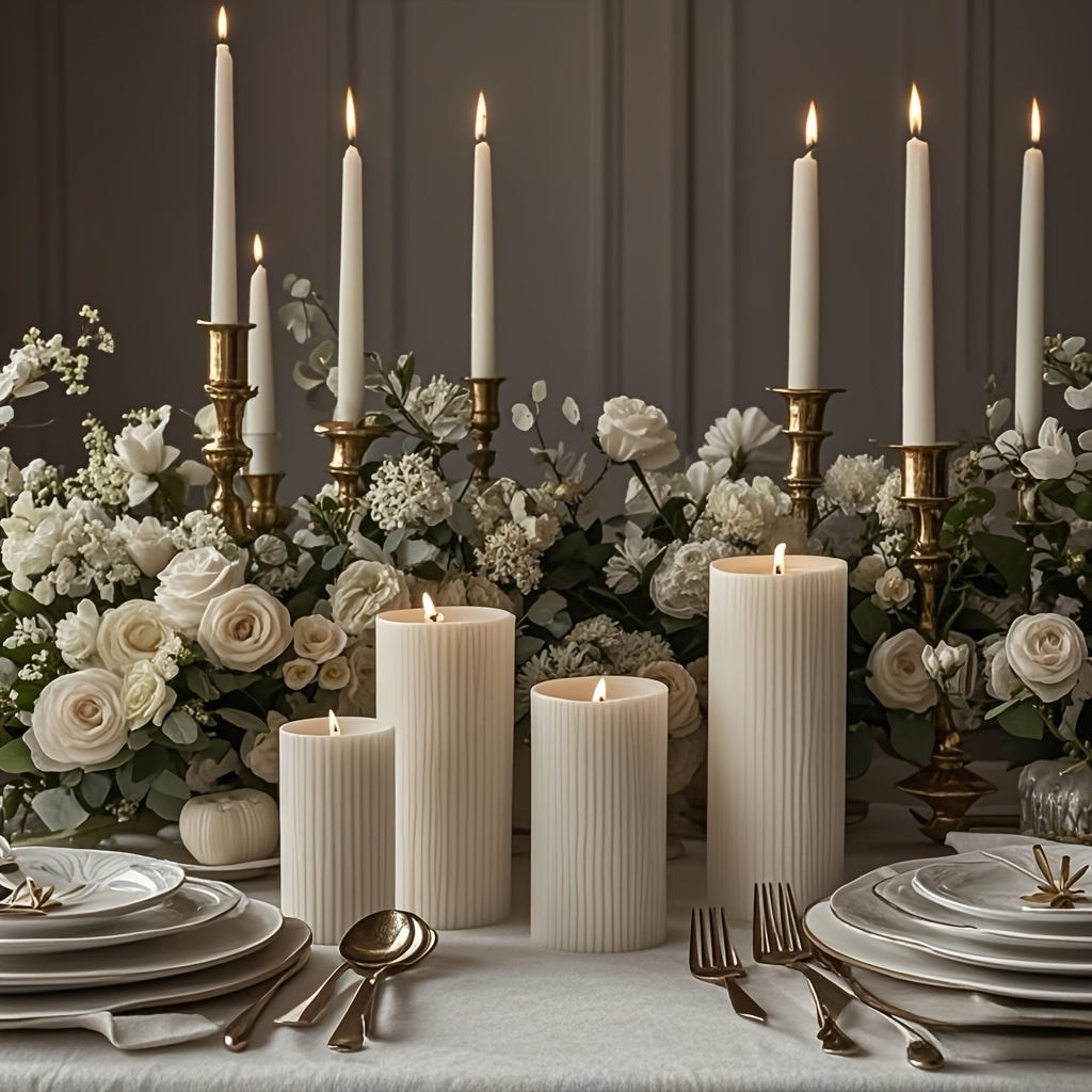 Bougies piliers parfumées cylindriques à rayures