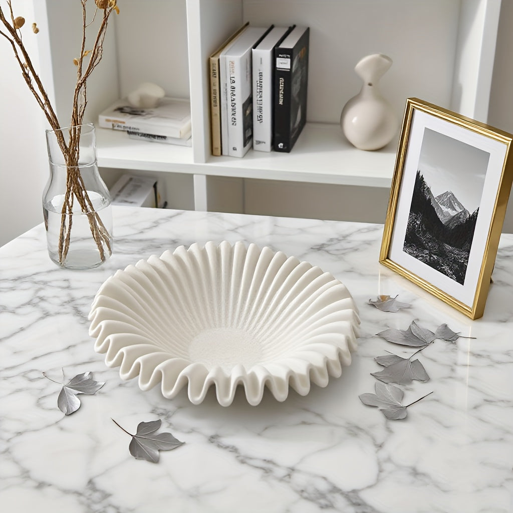 Plateau décoratif en résine effet pierre de quartz blanche