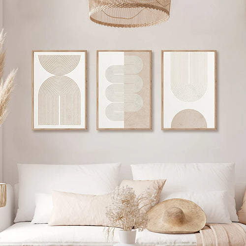 Décoration murale moderne rétro en lot de 3 toiles imprimées à l’encre