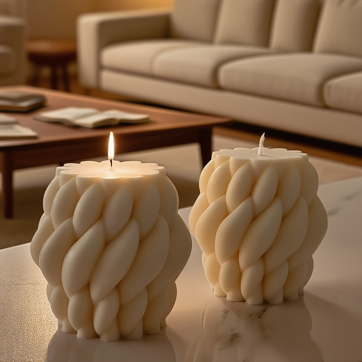 Bougie artistique géométrique au design moderne et minimaliste