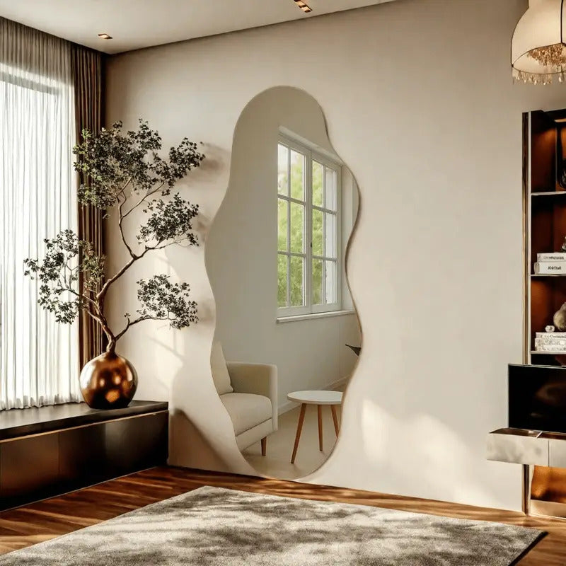 Miroir asymétrique pleine longueur au design minimaliste moderne