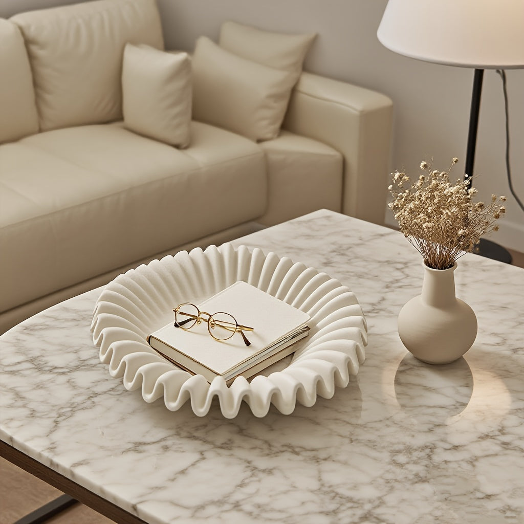 Plateau décoratif en résine effet pierre de quartz blanche