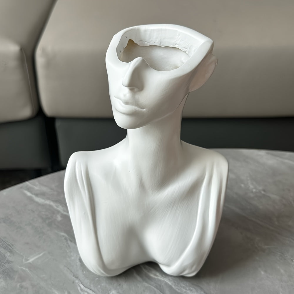 Vase artistique en résine représentant un buste féminin blanc