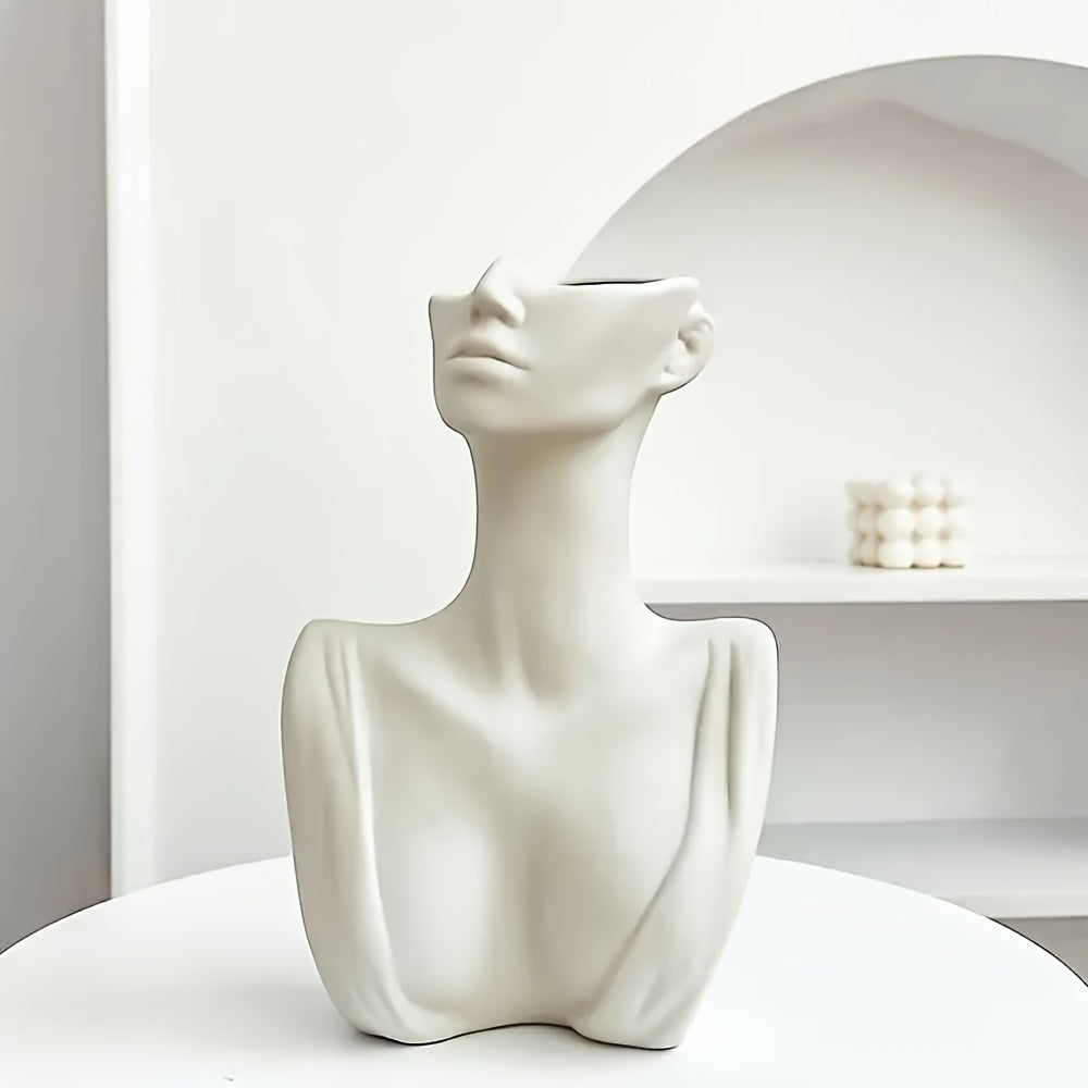 Vase artistique en résine représentant un buste féminin blanc