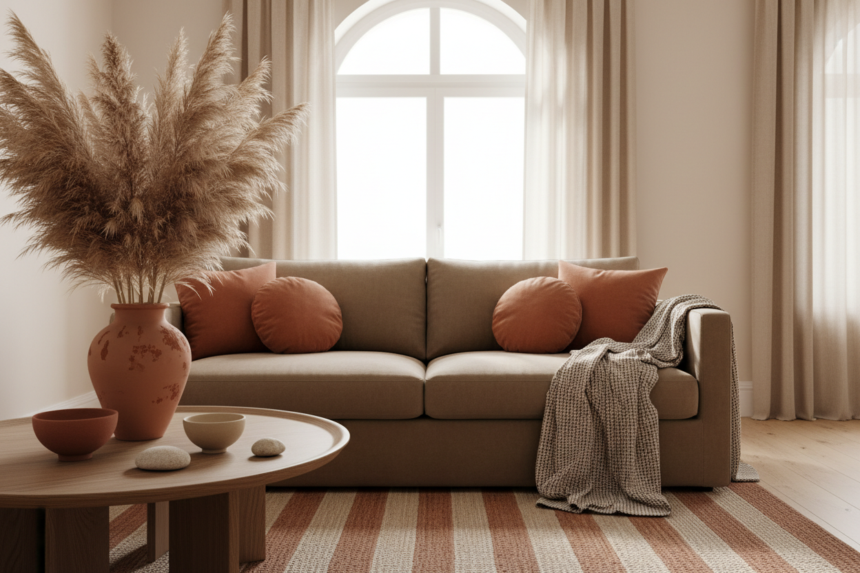 j'aimerais une image de décoration d'interieur dans des ton beige et teracota